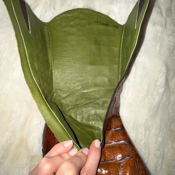 Donald J. Pliner Crocodile Brown and Olive Heeled Boots - Picture 5 of 5